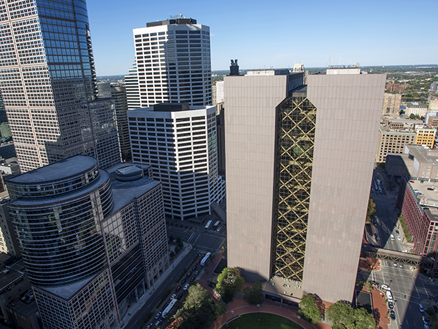 An aerial image of the Hennepin County Government Center.
