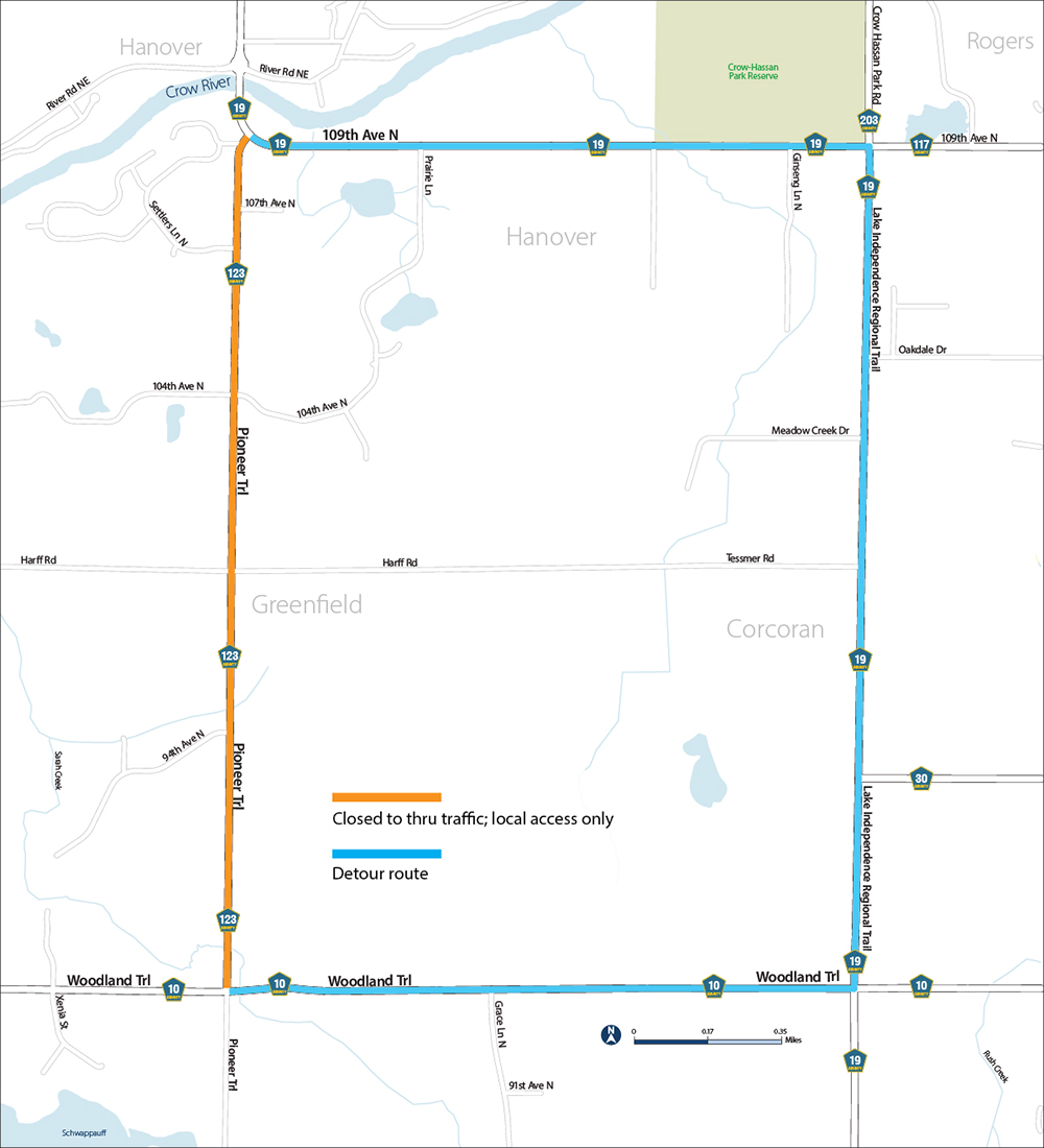 pioneer trail detour map