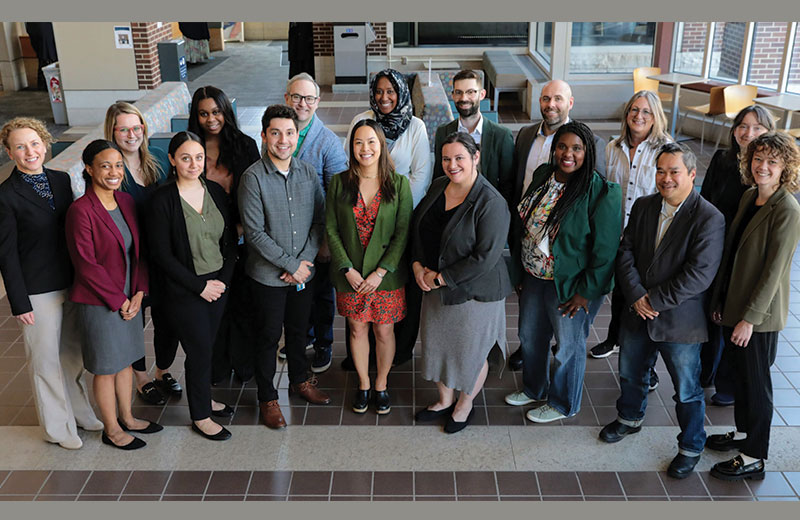 group of people standing inside
