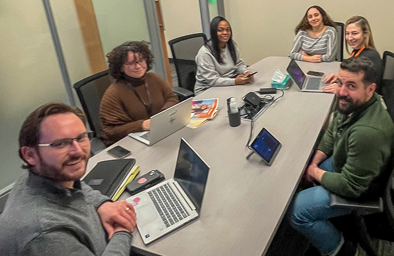 employees in a staff meeting