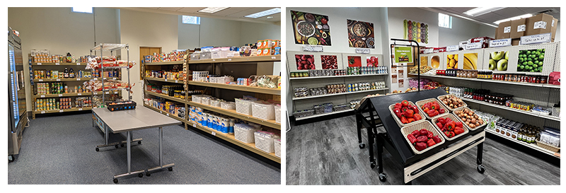 before and after changes to the North Hennepin Community College food shelf