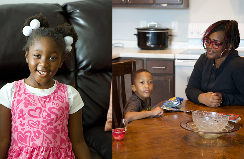 women in her house with her kids